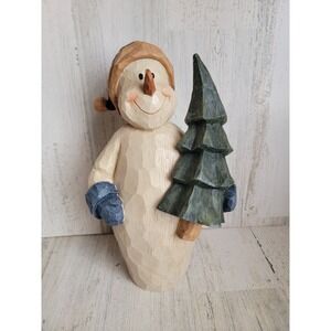 Unique rustic tree holding snowman Xmas home decor figure lumberjack